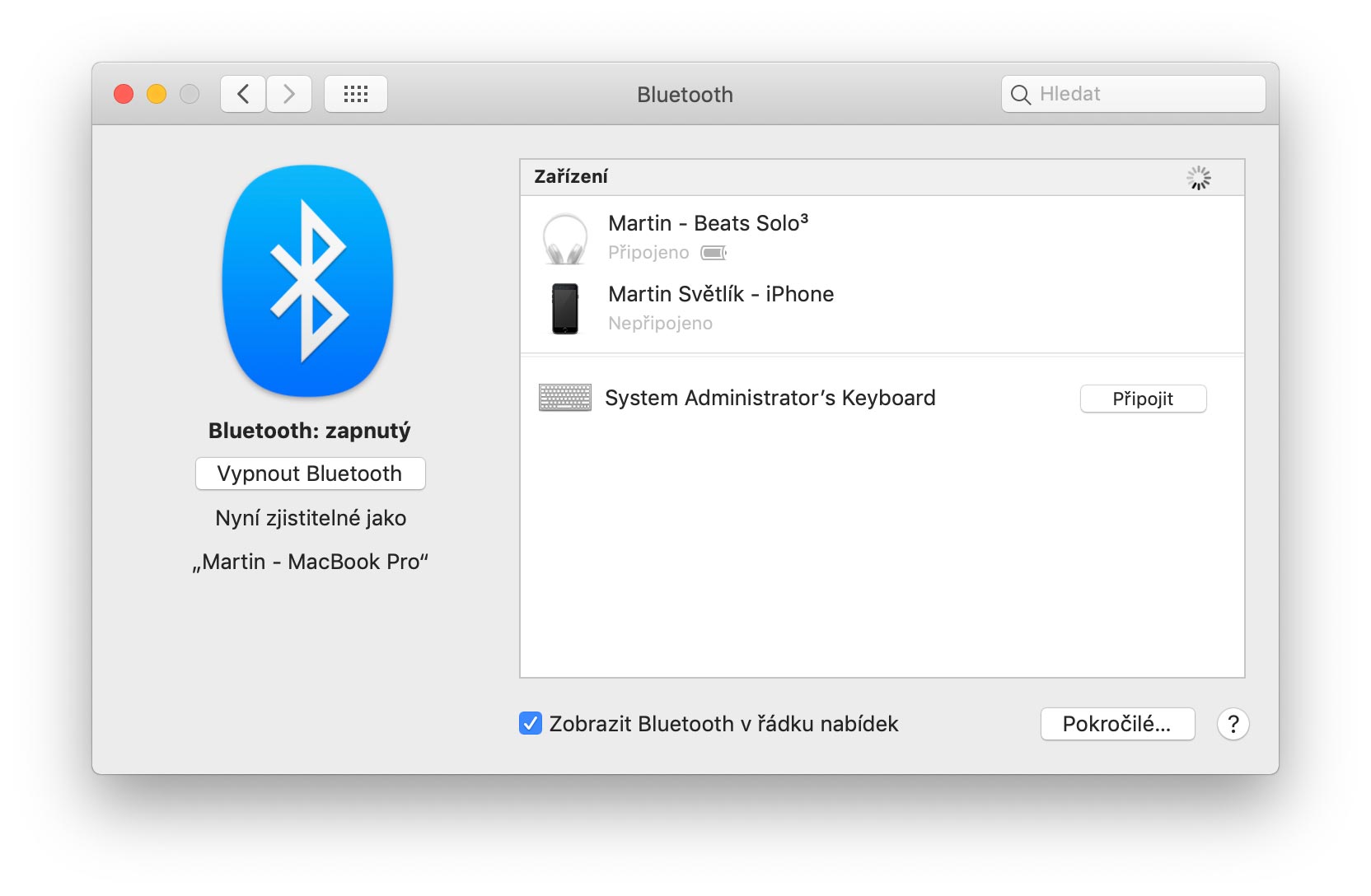 Nastavení bluetooth