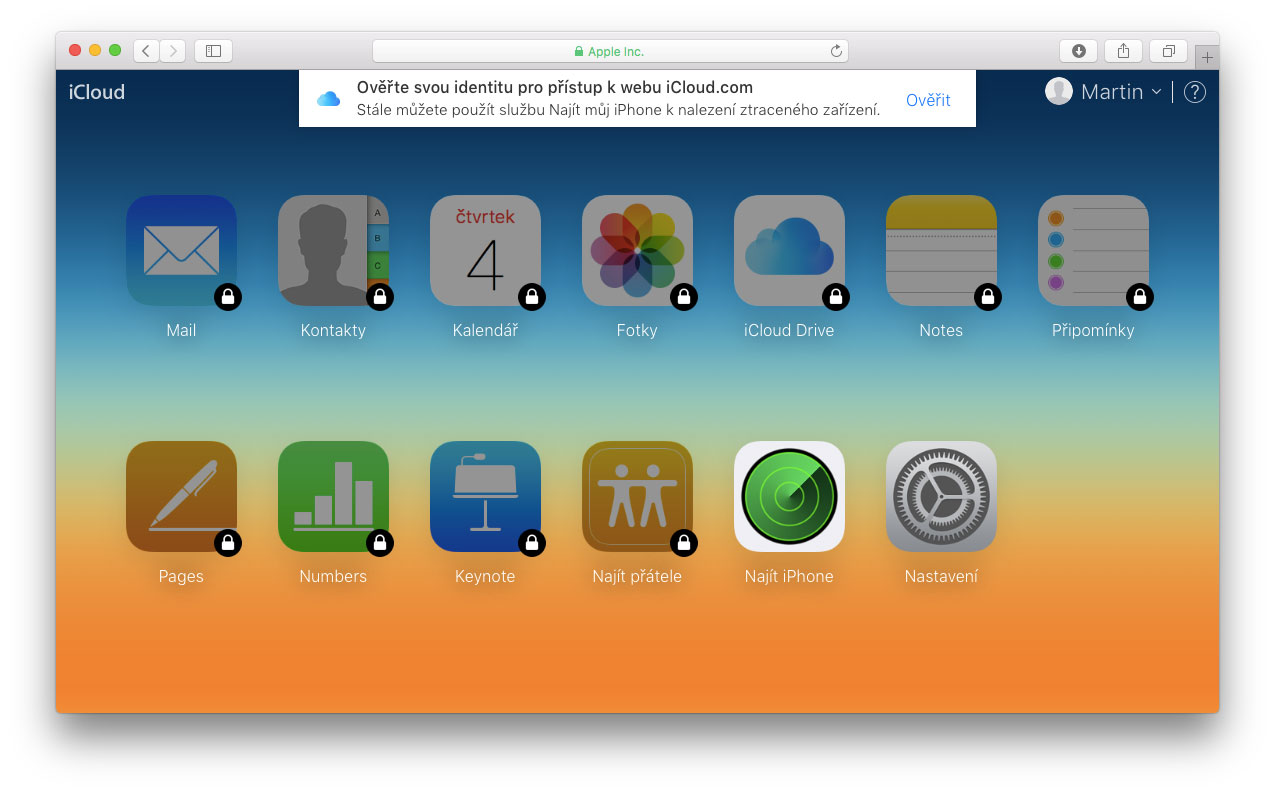 iCloud a dvoufázové ověření