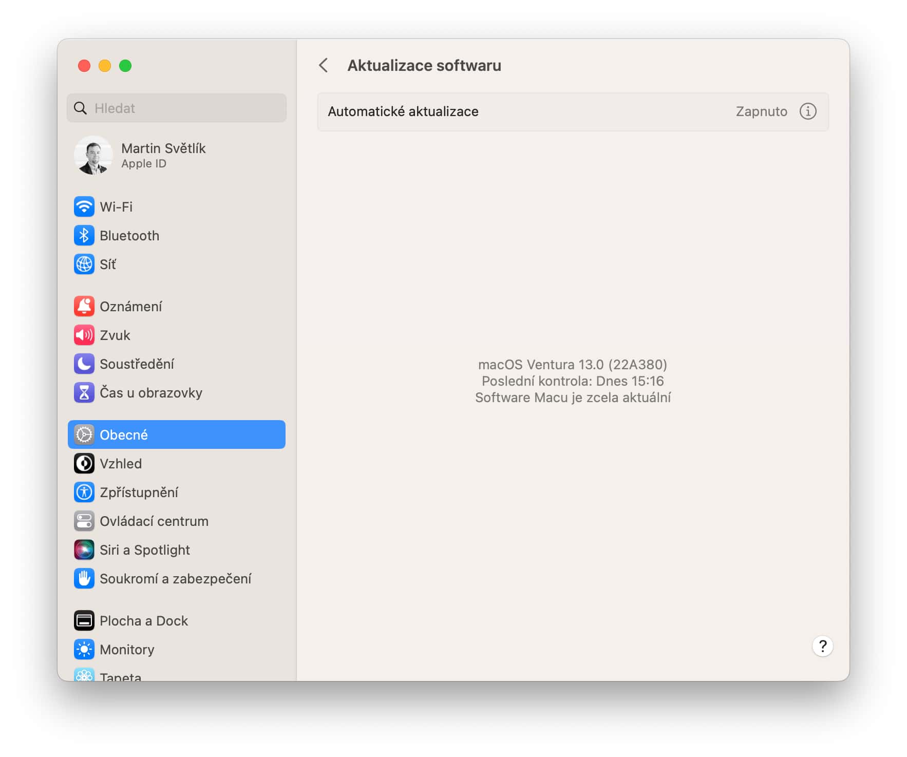 Aktualizace softwaru v macOS Ventura