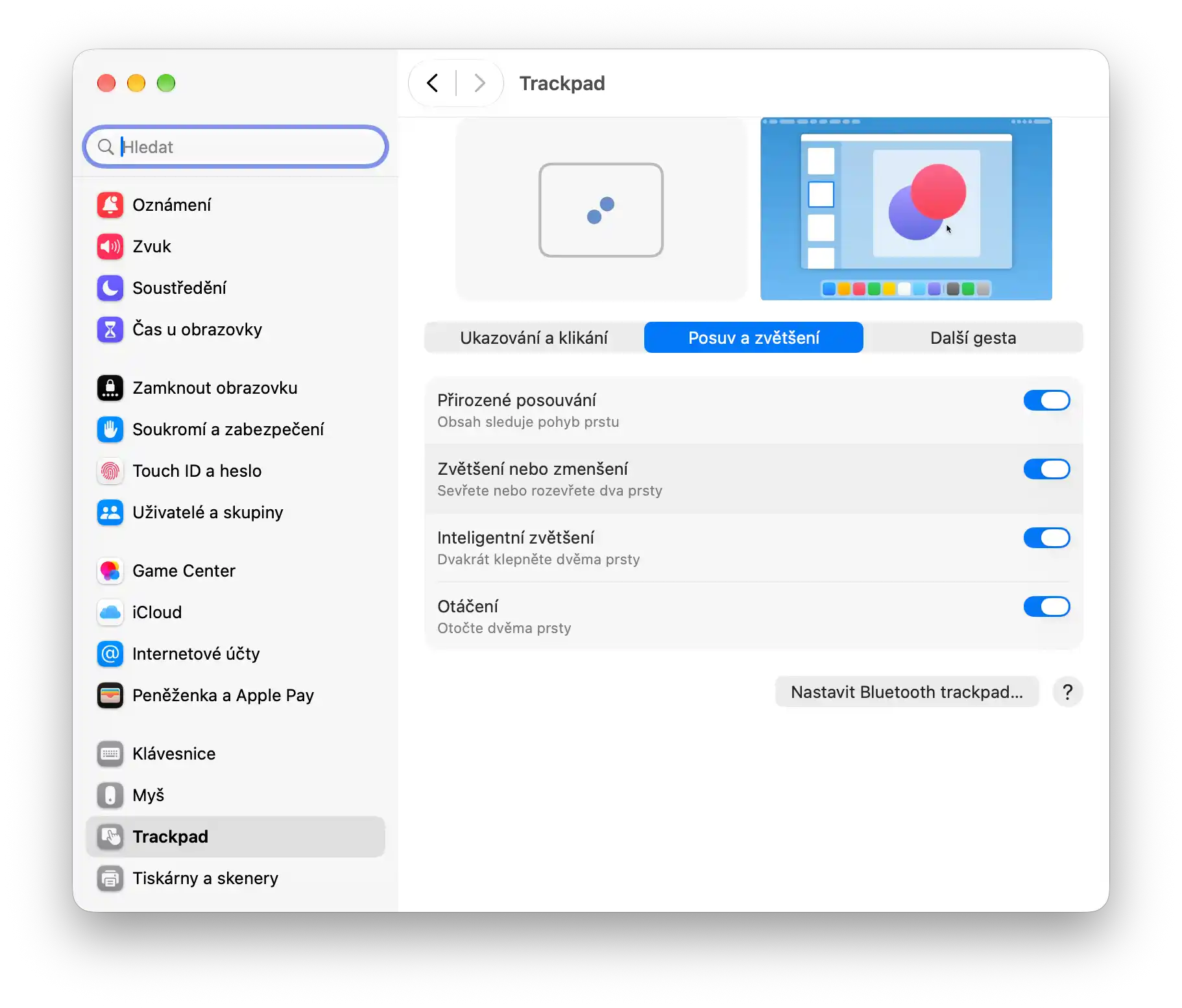 Nastavení systému - Trackpad