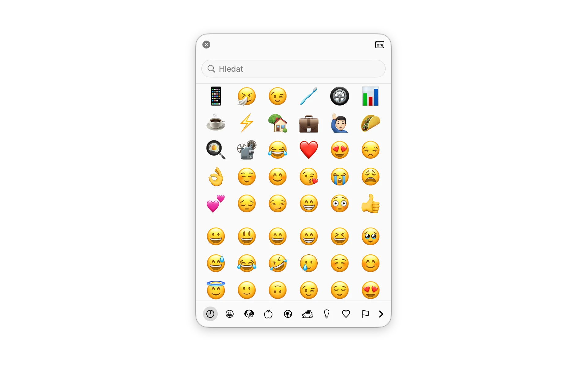 Nabídka emoji a speciálních symbolů na Macu