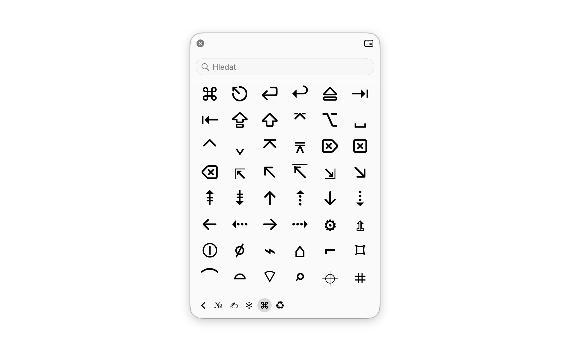 Nabídka emoji a speciálních symbolů na Macu